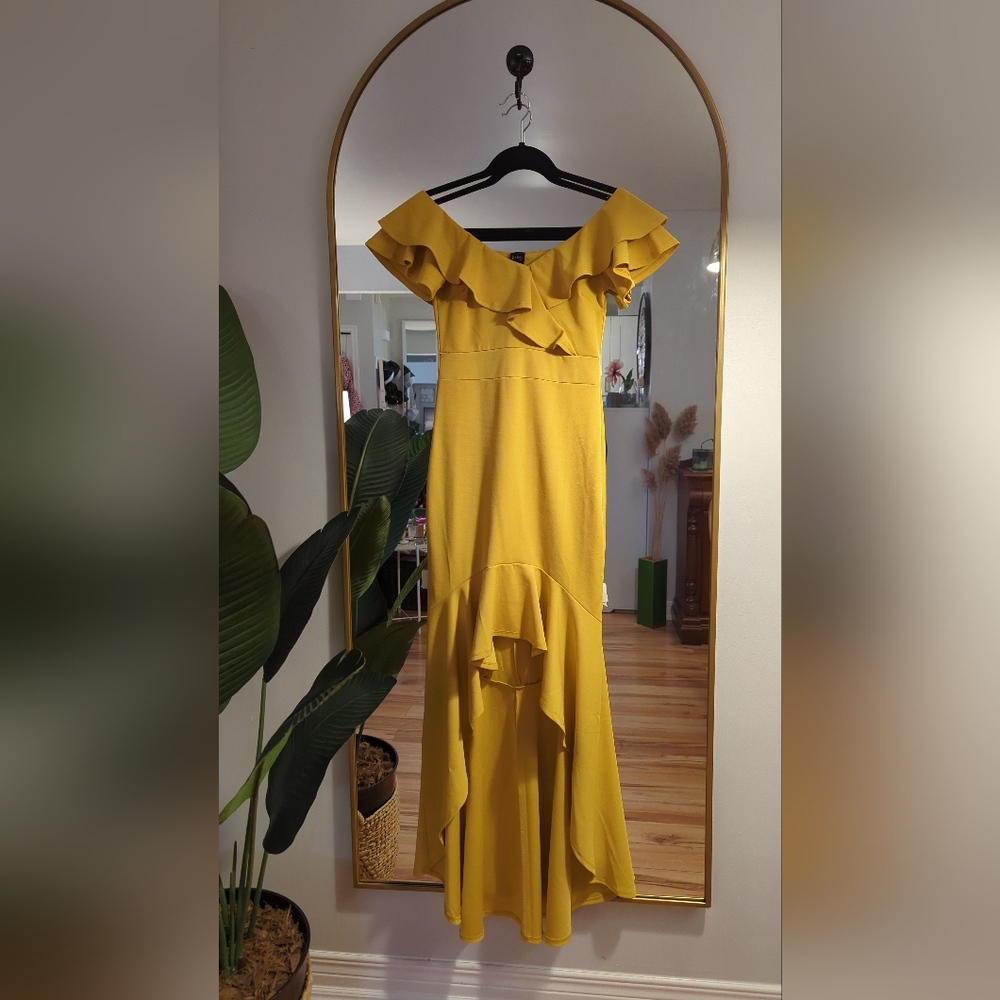 Mango yellow frilly dress -Privy